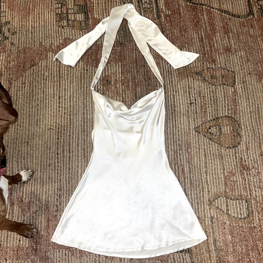 Altar’d State Satin Ivory Open Back Tie Haltered Dress Size Small Worn Once
